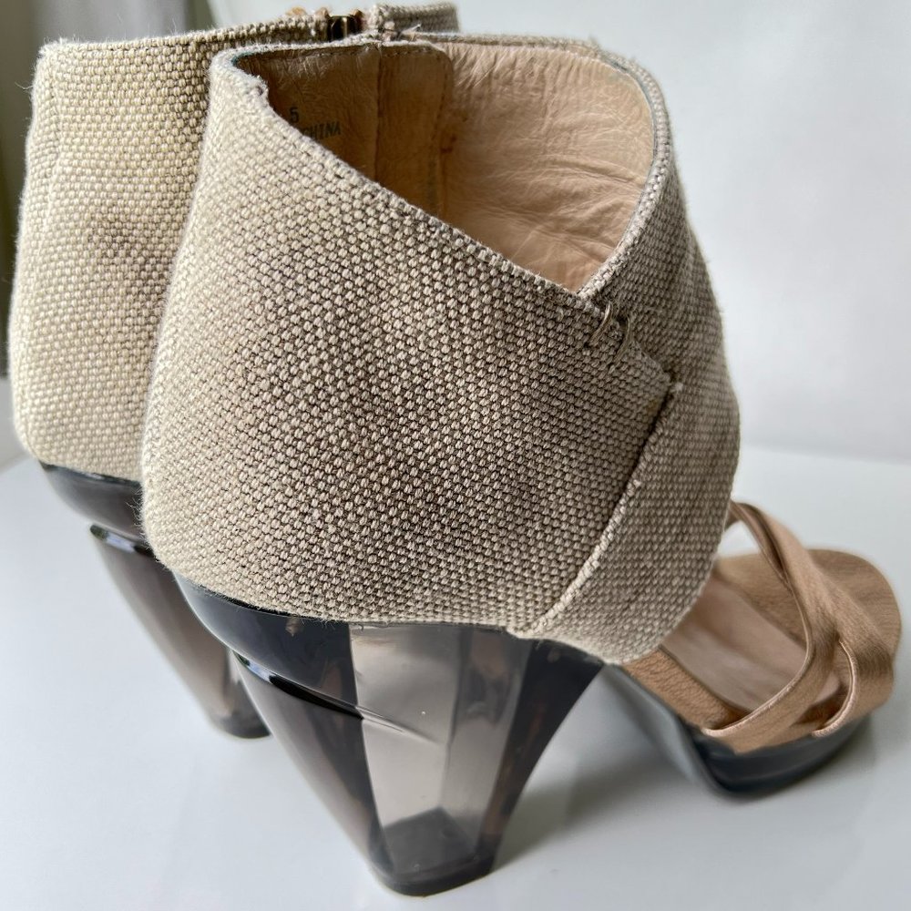 FARYL ROBIN Drea Metallic Clear Heel Platform Ankle Booties - Picture 4 of 12